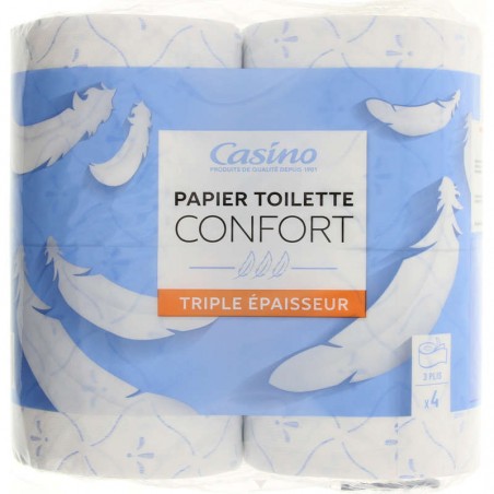 CASINO Papier toilette Triple Epaisseur blanc/bleu x4